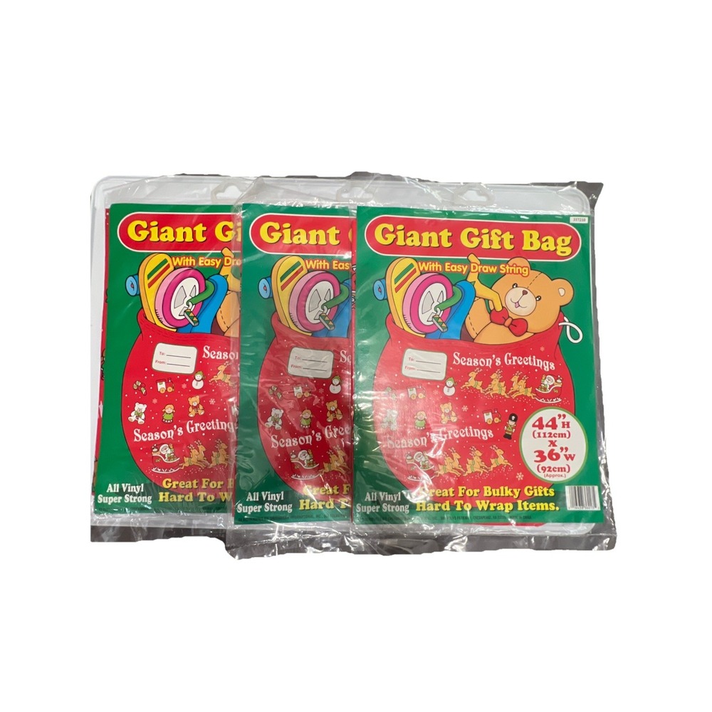 Vintage Christmas Giant Vinyl Gift Bag Present Sack‎ 44"x 36" Red Santa Reindeer